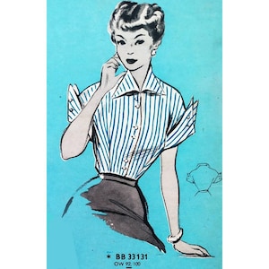 Vintage 96cm/38&quot; bust size 1950s summer blouse /summer shirt sewing pattern