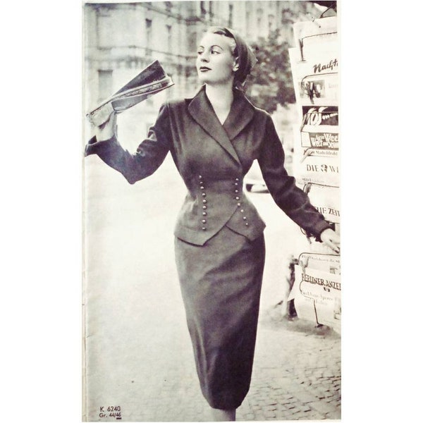 vintage 104cm / 41 « buste taille 1950s veste ajustée et crayon jupe costume couture motif de couture