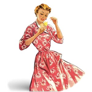 Patrón de costura de vestido de verano vintage de los años 50, talla de busto 92 cm (36"), corpiño cruzado de manga kimono de tres cuartos y falda con bolsillos cónicos.