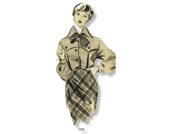 Vintage 1940s long sleeve box pleat blouse sewing pattern.