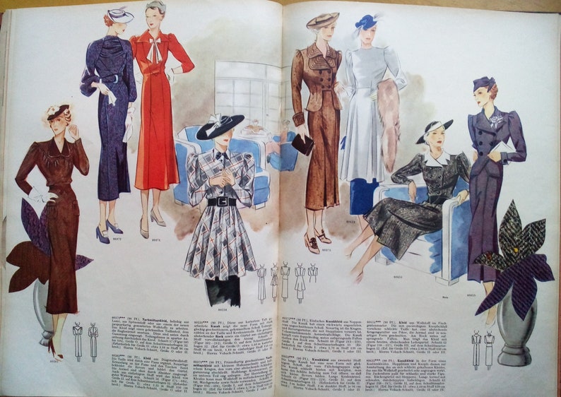 Vintage 88cm34 Bust Size 1930s Long Puff Sleeve Day Dress Tea Dress Sewing Pattern Patterns Sewing Needlecraft Kromasol Com