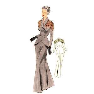Vintage 102cm/41&quot; bust size late 1940s evening jacket dress / prom dress / ball gown sewing pattern.
