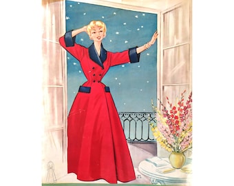 A 92cm/36" bust size vintage early  1950s wide collar and double breast front closure house coat / robe/ dressing gown sewing pattern.