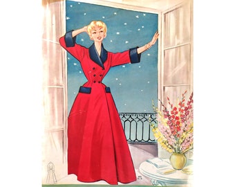 A 92cm 36" bust size vintage early  1950s wide collar and double breast front closure house coat / robe/ dressing gown sewing pattern.