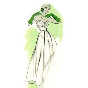 Vintage 92cm/36&quot; bust size 1950s strapless sweetheart neckline bodice and long sleeve jacket wedding dress / bride dress sewing pattern