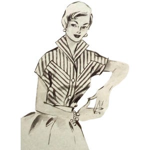Vintage bust size 112cm/44&quot; 1950s short sleeve summer blouse sewing pattern