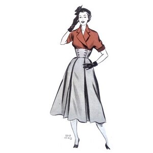 Vintage 96cm/38&quot; bust 1950s double breast front button closure short kimono sleeve day dress sewing pattern