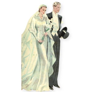 Vintage 92cm/36&quot; bust size 1930s fitted bodice and long sleeve wedding dress / bridal gown sewing pattern