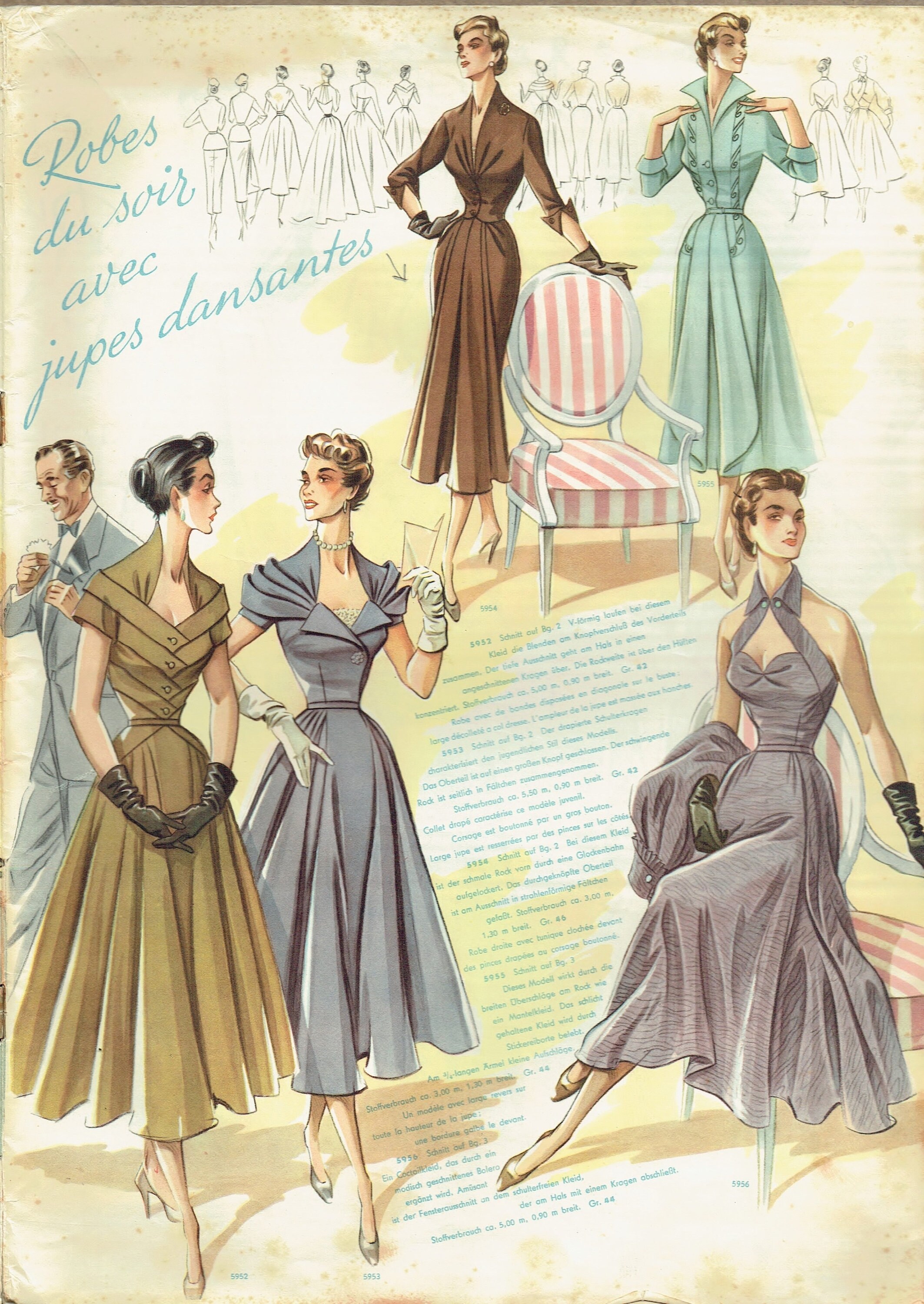 Vintage 1950s Pattern – Strapless Ballgown, Prom Dress - Bust 36” (92cm) - Bust 42” (107cm)