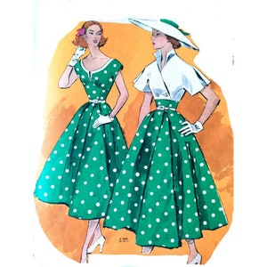 Vintage 88cm / 34&quot; bust size 1950s day dress and short sleeve crop top jacket sewing pattern