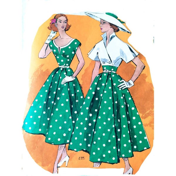 Vintage 88cm / 34" bust size 1950s day dress and short sleeve crop top jacket sewing pattern