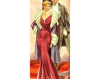 Vintage 98cm/39” bust size 1950s sleeveless side ruched mermaid silhouette evening / formal / prom dress sewing pattern
