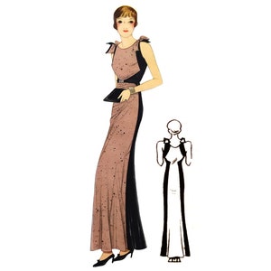 Vintage 84cm/33&quot; bust size 1930s floor length color block sleeveless formal dress, evening dress, prom dress sewing pattern