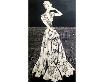 A 92cm/36&quot; bust size vintage 1940s short sleeve front ruffle house coat / robe sewing pattern.