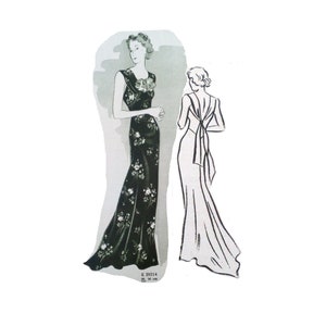 Vintage 88cm/34&quot; bust size 1930s evening formal floor length sleeveless open back dress sewing pattern