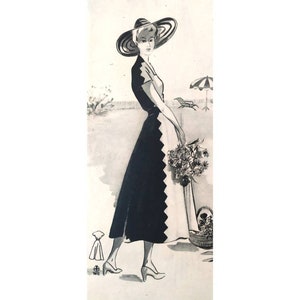 Vintage 92cm/36&quot; bust size 1940s color - block zig-zag overlapping side seams and short sleeve bodice  summer dress sewing pattern.