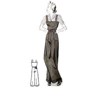 Modello di cucito per pantaloni da tuta vintage anni &#39;40 con taglia di seno 96 cm/38&quot;, gambe larghe e polsini risvoltabili.