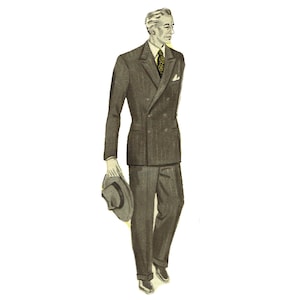 96cm/38&quot; chest measurement vintage 1950s classical straight cut mens double breast suit - jacket / blazer and trousers sewing pattern
