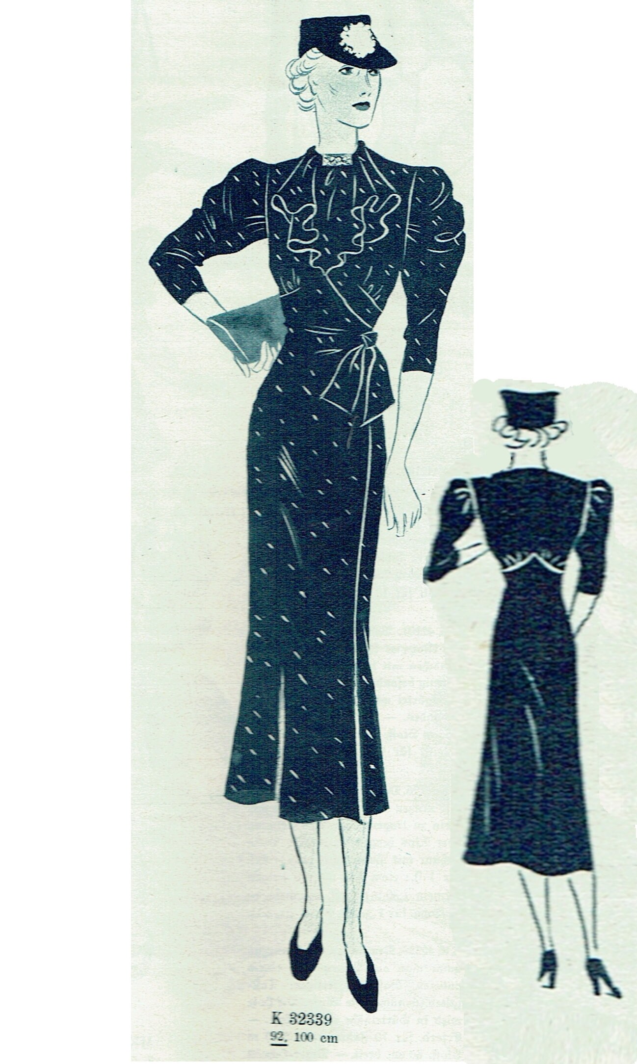 1930's New York Ruched Front Bodice Dress Pattern - Bust 36
