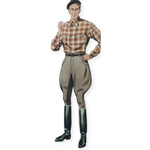 Menswear vintage 1950s classical men breeches trousers / riding pants sewing pattern for 88cm/34" waist measurement