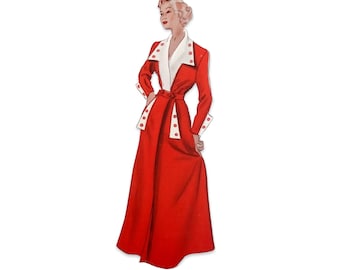 Vintage 98cm 39" bust size 1950 wide collar, double breast front closure house coat / robe/ dressing gown sewing pattern.