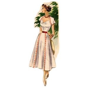 Vintage 96cm/38" bust size 1950s short cap sleeve sweetheart neckline day dress /cocktail dress  with pleated skirt front sewing pattern.