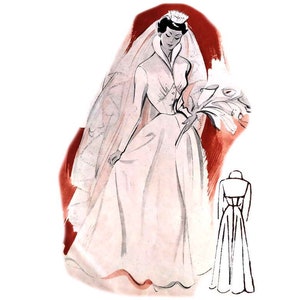Vintage 88cm/34&quot; bust size 1950s long sleeve and fitted bdice with high collar wedding dress / bridal gown / bride dress sewing pattern