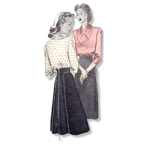 Vintage 96cm/ 38&quot; bust size and 106cm/42&quot; hip size 1940s blouse and/or skirt sewing pattern.