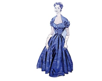 Vintage 96 cm 38" taille de buste des années 1950 robe de jour à manches courtes/robe de cocktail/robe de bal plissée modèle de couture jupe évasée.
