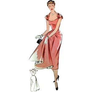 Vintage 92cm/36&quot; bust size 1950s draped skirt front and short cap sleeve taffeta cocktail dress /prom dress/ball gown sewing pattern.
