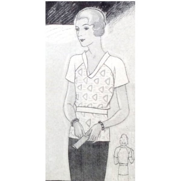 Vintage 102cm/40" bust size 1930s plus size summer short raglan sleeve blouse sewing pattern