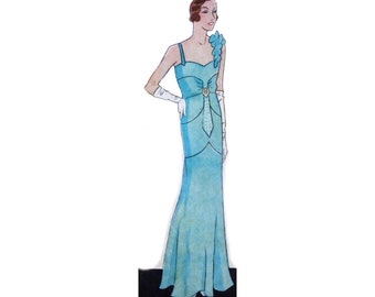 Vintage 96cm 38" bust size 1930s sleeveless art deco style formal / evening dress sewing pattern.