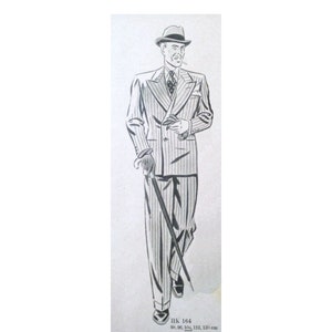 Menswear 104cm / 41&quot; chest size vintage 1930s classical straight cut mens double breast suit - blazer, waistcoat and trousers sewing pattern