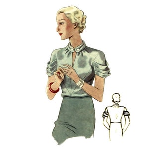 Vintage 88cm/34&quot; bust size 1930s short pleated sleeve blouse sewing pattern