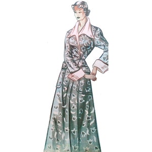 A 96cm/38&quot;  bust size vintage 1950s wide collar and double breast front closure house coat / robe sewing pattern.