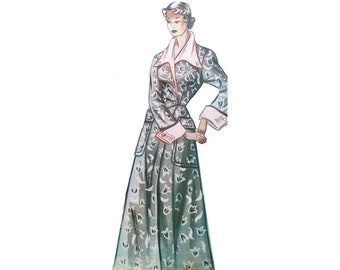 A 96cm 38"  bust size vintage 1950s wide collar and double breast front closure house coat / robe sewing pattern.