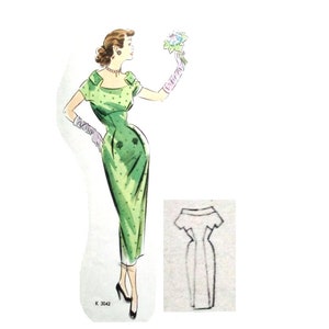 Vintage 90cm/35&quot; bust size 1953 summer cocktail dress with front pockets sewing pattern.