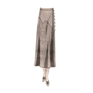 Vintage 84cm/33&quot; waist size 1930s skirt with front yoke sewing pattern.