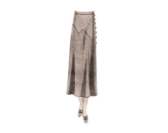 Vintage 84cm/33" waist size 1930s skirt with front yoke sewing pattern.