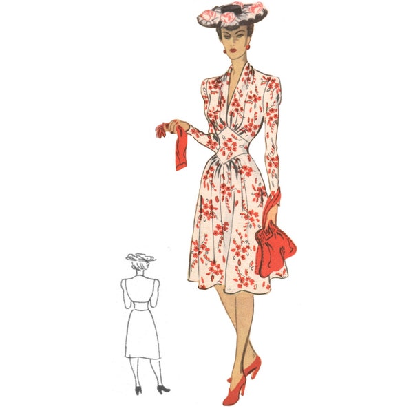Vintage 88cm / 34 « taille de buste 1940s Day Dress Sewing Pattern.