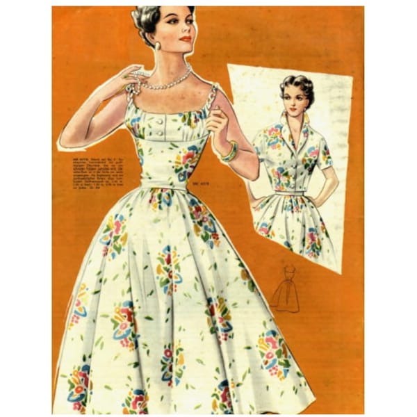 Vintage 98cm/38.6" busto tamaño 1950s vestido de verano sin mangas y patrón de costura de chaqueta de manga corta