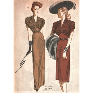 Vintage 96cm/38&quot; bust size 1940s formal gown, short sleeve rouched /gathered bodice evening dress sewing pattern.