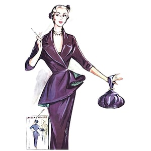 1950er Jahre Schößchen Jacke Anzug Schnittmuster, asymmetrische Kimono Ärmel 38 "Büste
