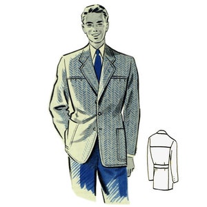 May include: A light blue blazer with a white and light blue patterned design. The blazer has a button closure and two pockets. The blazer is shown on a man wearing a blue tie.