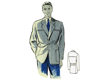 Modello di cucito per giacca/blazer da uomo vintage anni '50, taglio classico dritto, taglia 104 cm (41"), modello classico da 104 cm (41"), taglia torace.