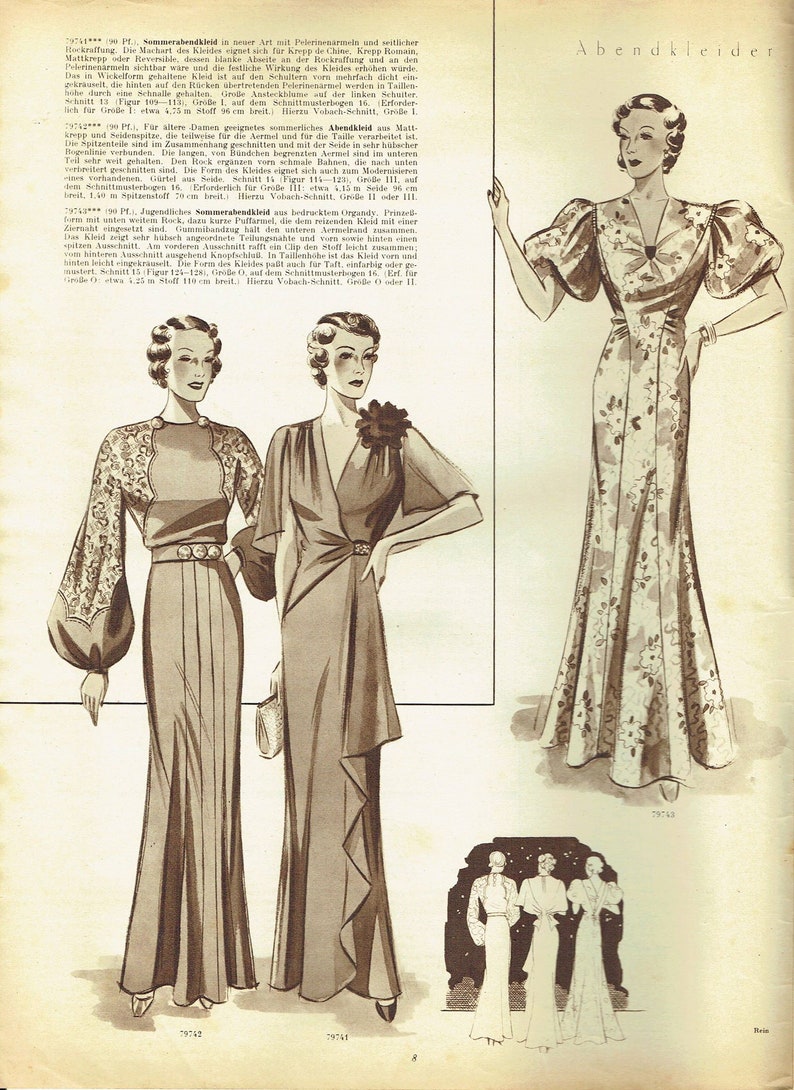 Vintage 40/102cm bust size 1930s formal evening dress sewing pattern. image 6