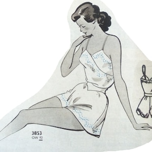 Vintage 92cm/36.2" bust size 1950s lingerie / underwear/ slip and tap pants/ french knickers sewing pattern.