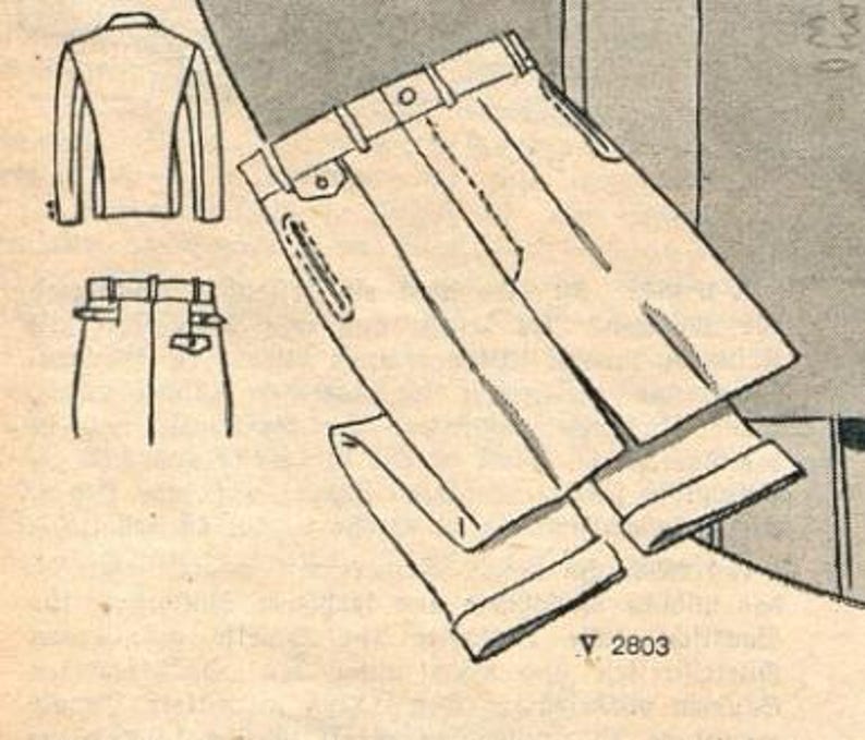 May include: A line drawing of a pair of pants with a zippered pocket and a belt loop. The pants are folded in half and the drawing shows the inside of the pants leg. The drawing is labeled "V 2803".