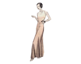 Vintage 38" / 96cm bust size 1930s sleeveless evening gown / evening dress sewing pattern.