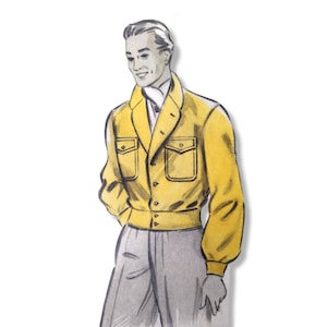 Menswear vintage 104cm/40,9&quot; chest size 1950s mens front button closure wind jacket / cropped jacket sewing pattern